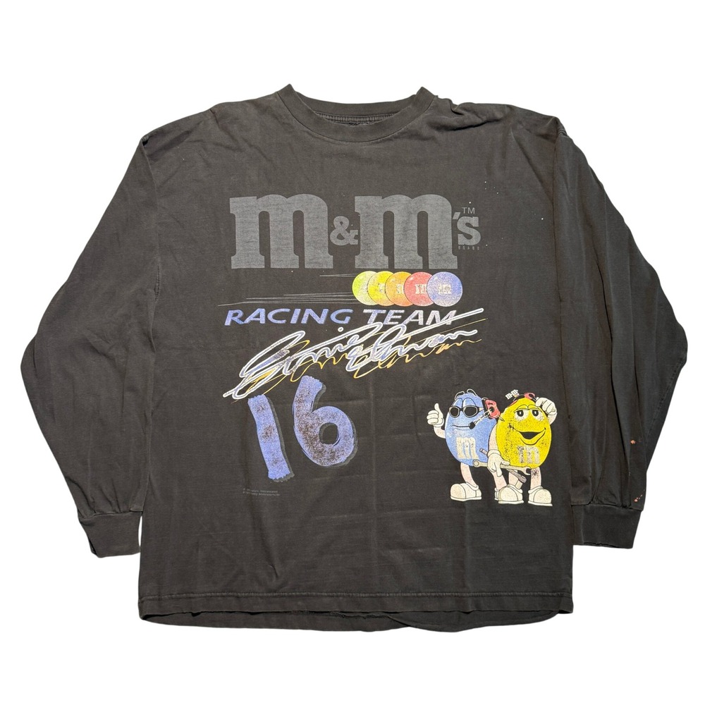 Vintage 1999 M&Ms Racing Team Ernie Irvan 16‎ Long Sleeve Shirt Faded Black XL